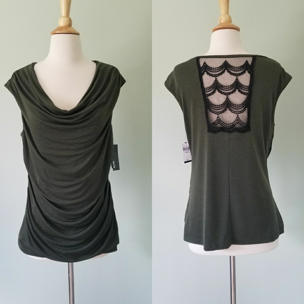 Alyx olive blouse lace back size large nwt
